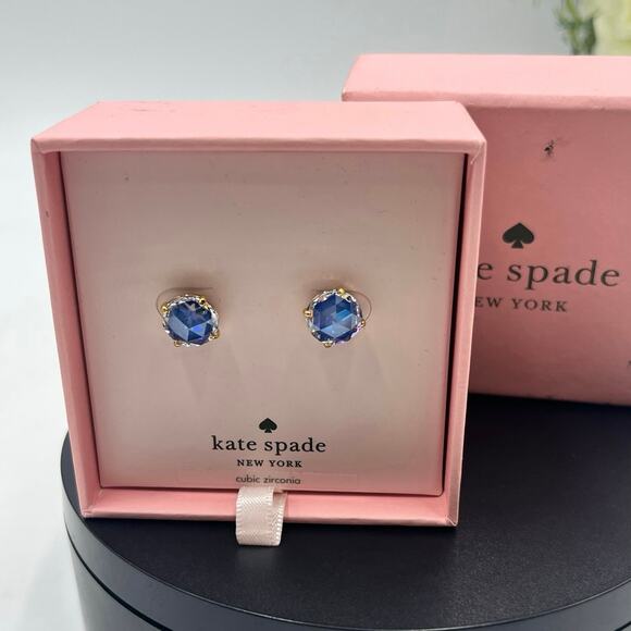 Kate Spade Bright Ideas Blue Sapphire CZ Prong Set Classic Stud Earrings New - Picture 1 of 8